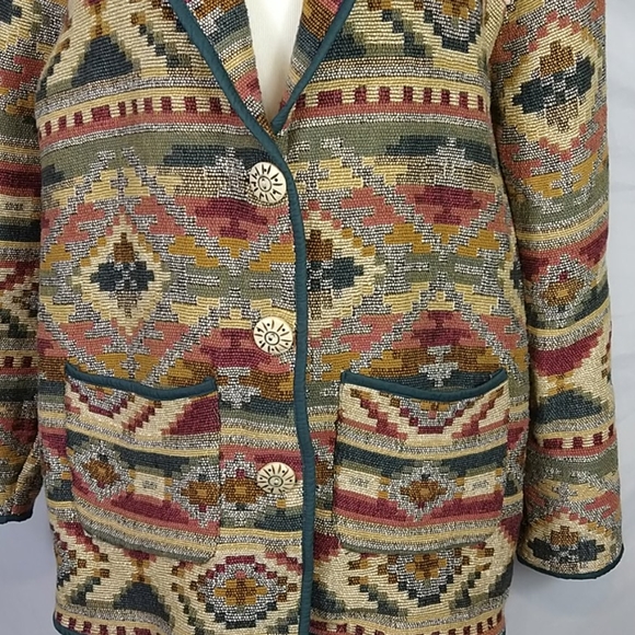 Vintage Womens Tapestry Blazer Aztec Size LT - Picture 3 of 9